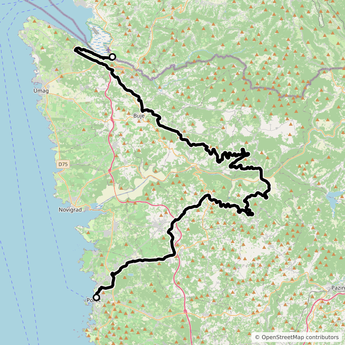 Parenzana, Poreč - Plovanija (Croatian border) route map