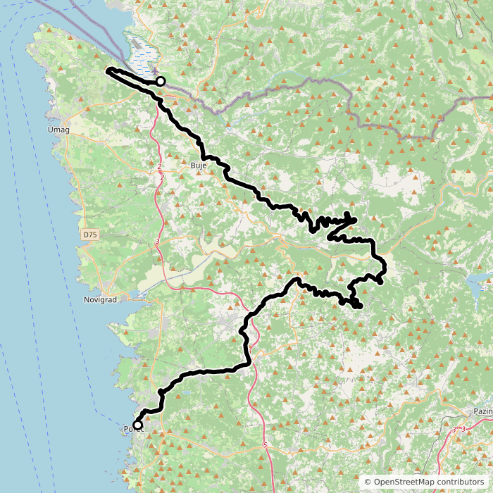 Parenzana, Poreč - Plovanija (Croatian border) route map